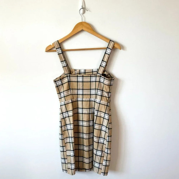 H&M Plaid Check Side Button Mini Dress  Beige Black Sz 4 - Picture 4 of 6